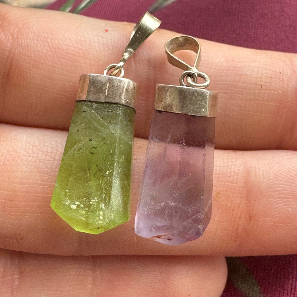 Solid sterling silver amethyst/peridot pendant set of 2 bundle - Picture 2 of 4